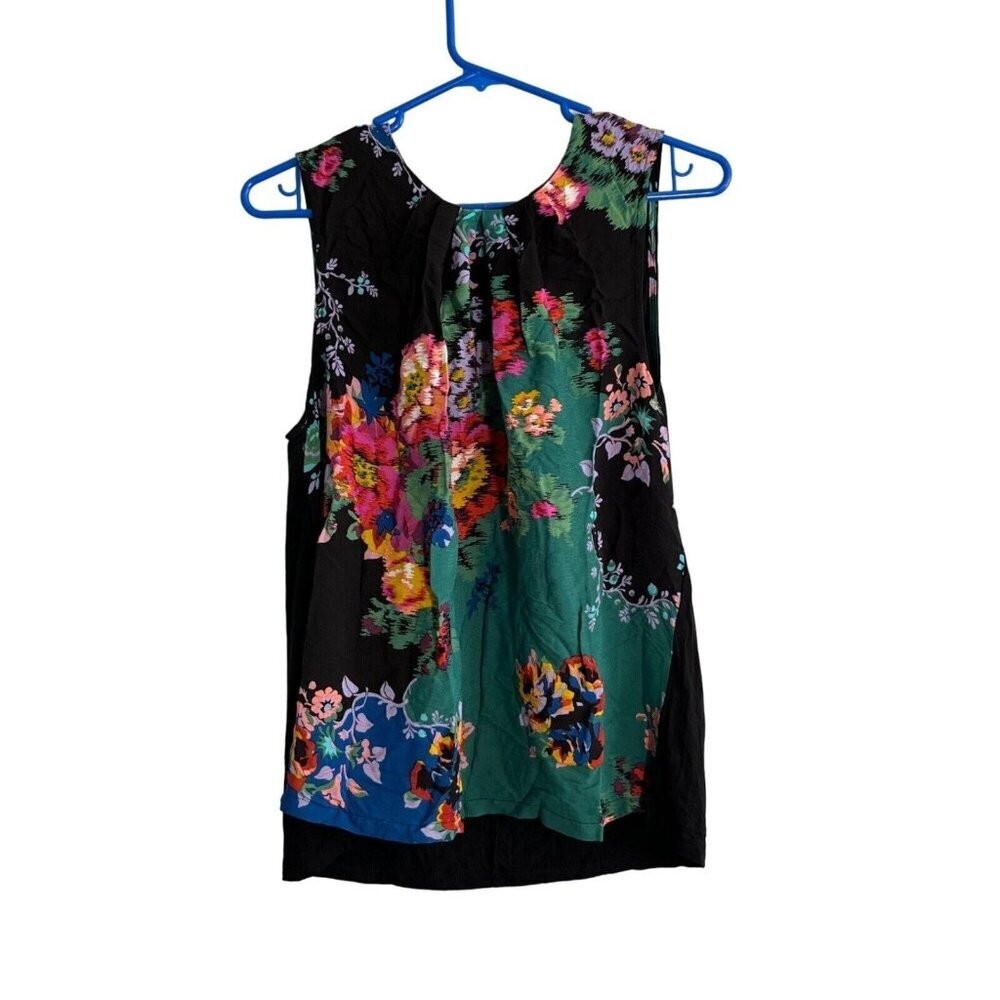 Vanessa Virginia Anthropologie‎ Sleeveless Top Pleated Neckline Floral Print LP